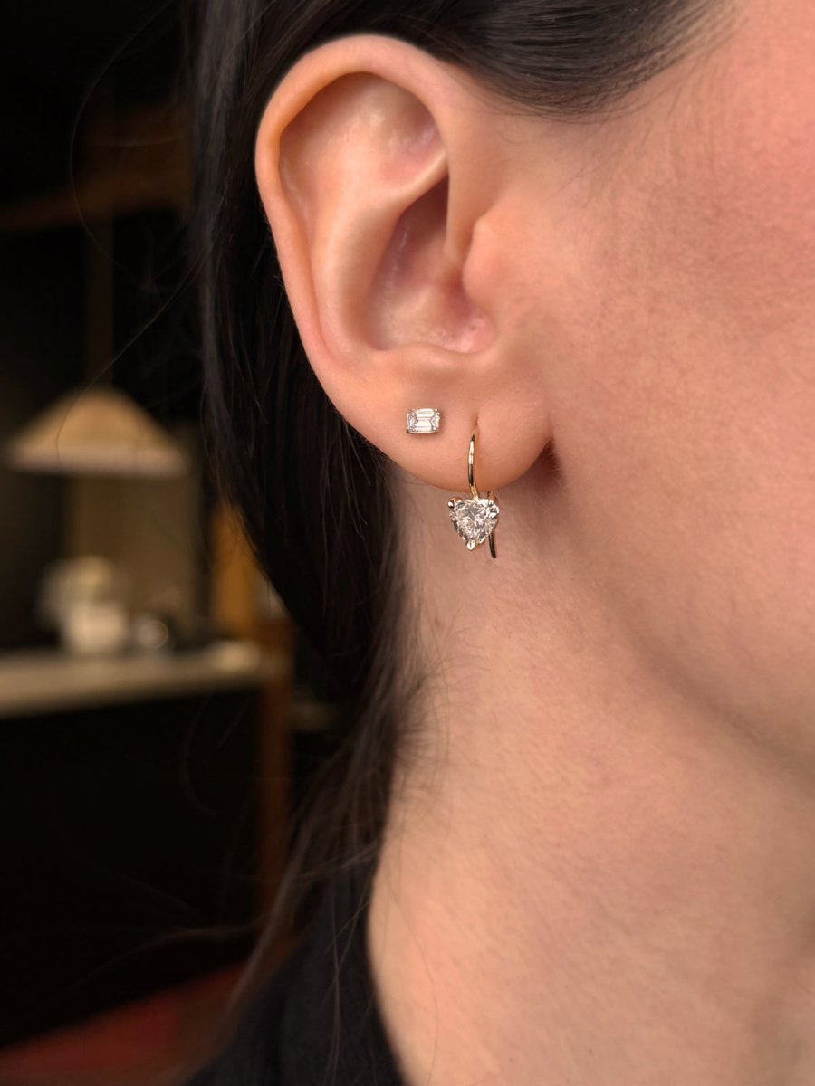 14K Gold Emerald Cut Lab Diamond Stud Earrings