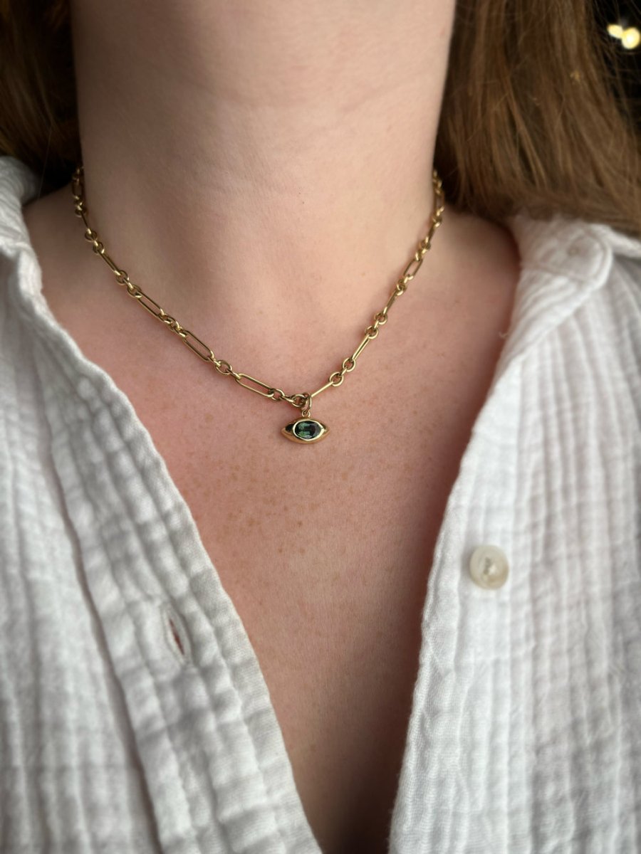 14k Gold Gemstone Eye Pendant