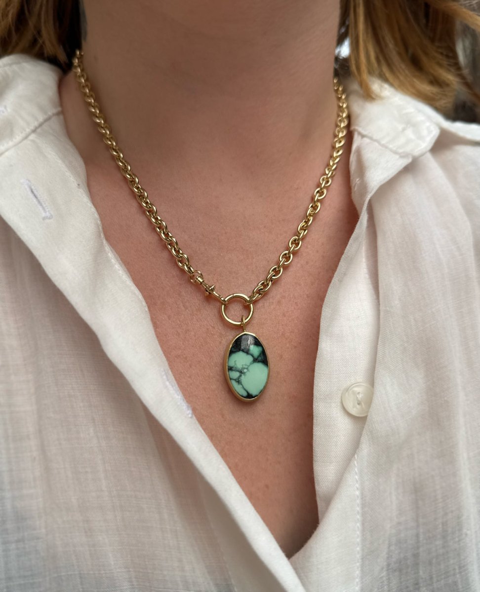 14k + Silver Variscite Bezel Pendant