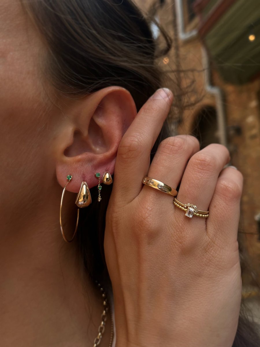 9k Gold Dôme Milgrain Edged Mini Huggie Hoops