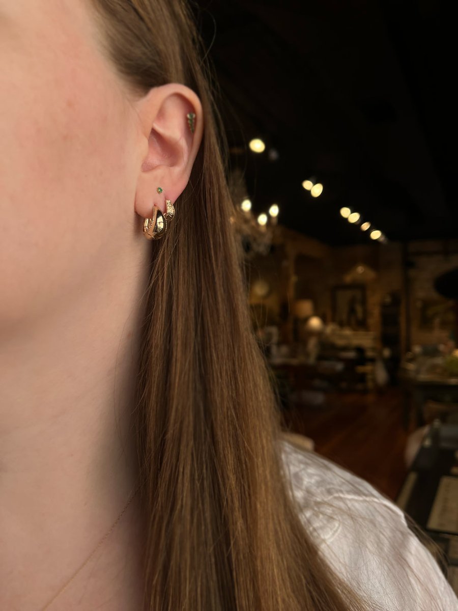 9k Gold Large Dome Milgrain Edged Hoops