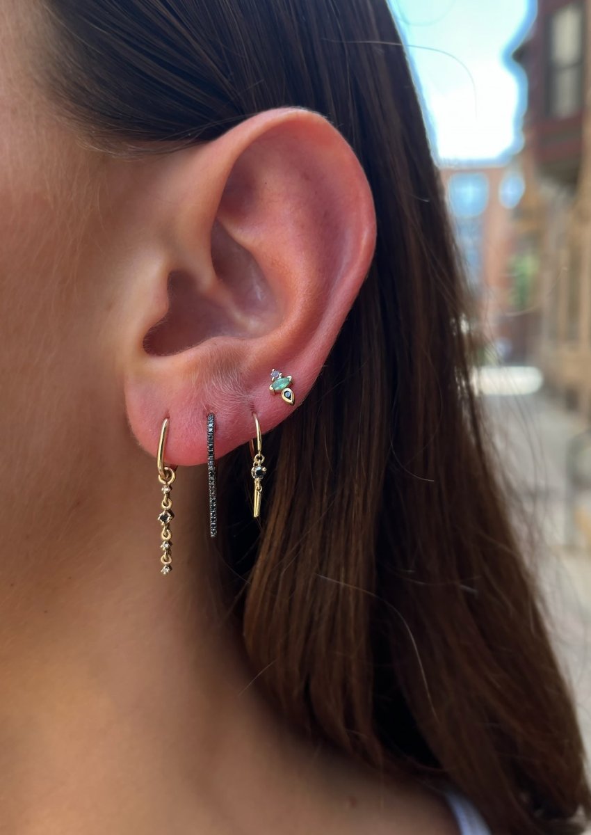 9k Gold Triple Gemstone Stud Earrings