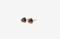 9k Gold Pink Tourmaline & Diamond Trillion Drop Earrings