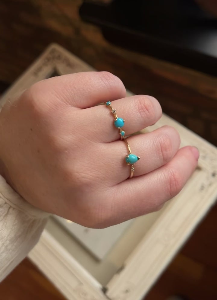 14k Gold Turquoise + Diamond Dot Dash Ring