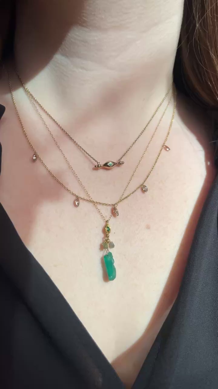 One of a Kind 18k Gold Diamond + Emerald Necklace