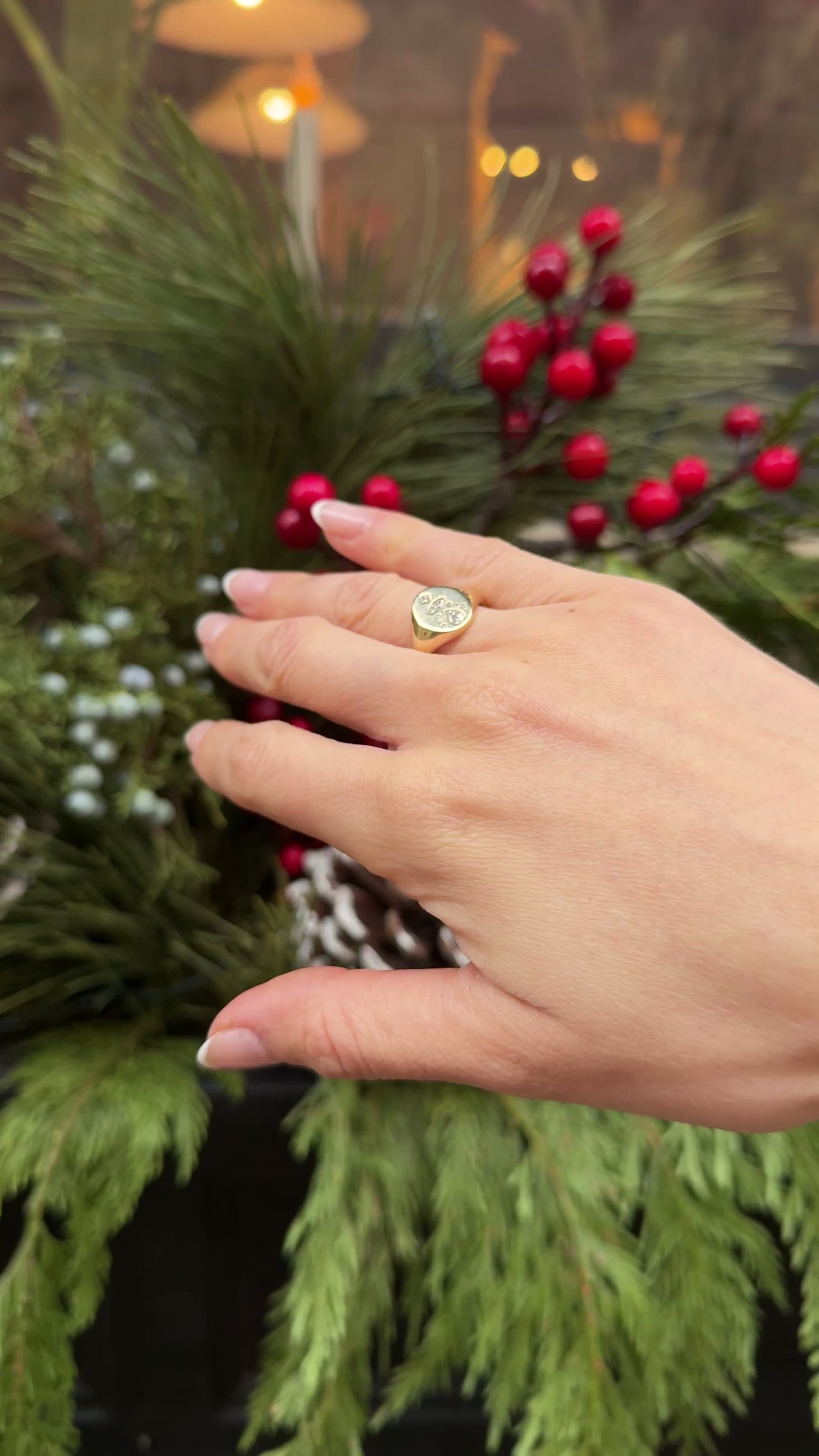 14k Diamond Mosaic Oval Signet Ring