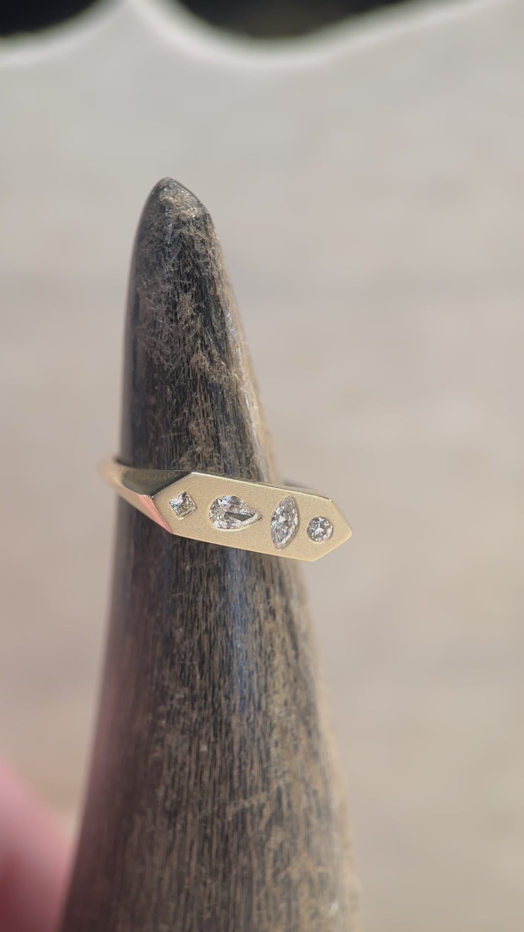 14k Gold Diamond Mosaic Bar Signet Ring