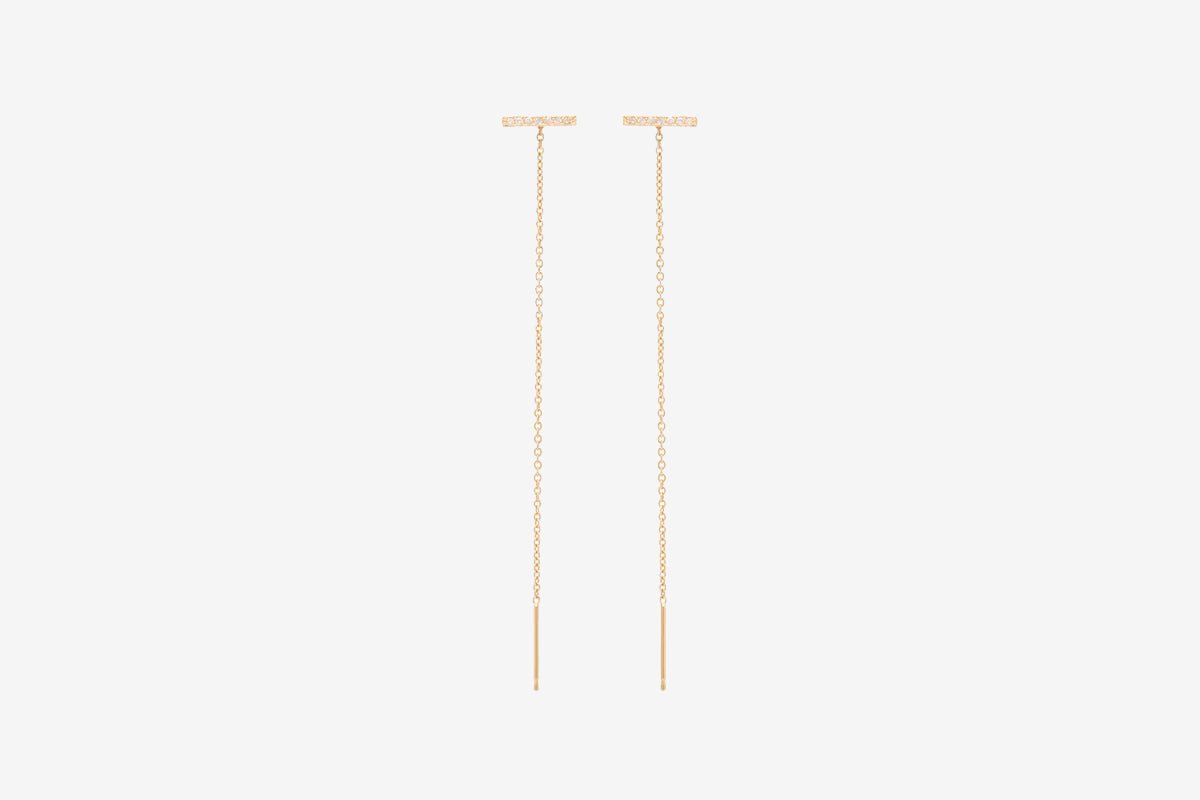 Zoe Chicco 14k Thin Pave Bar Threader Earrings